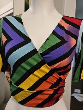 Medium * Juniors Rainbow Cropped Wrap Blouse * TIMING